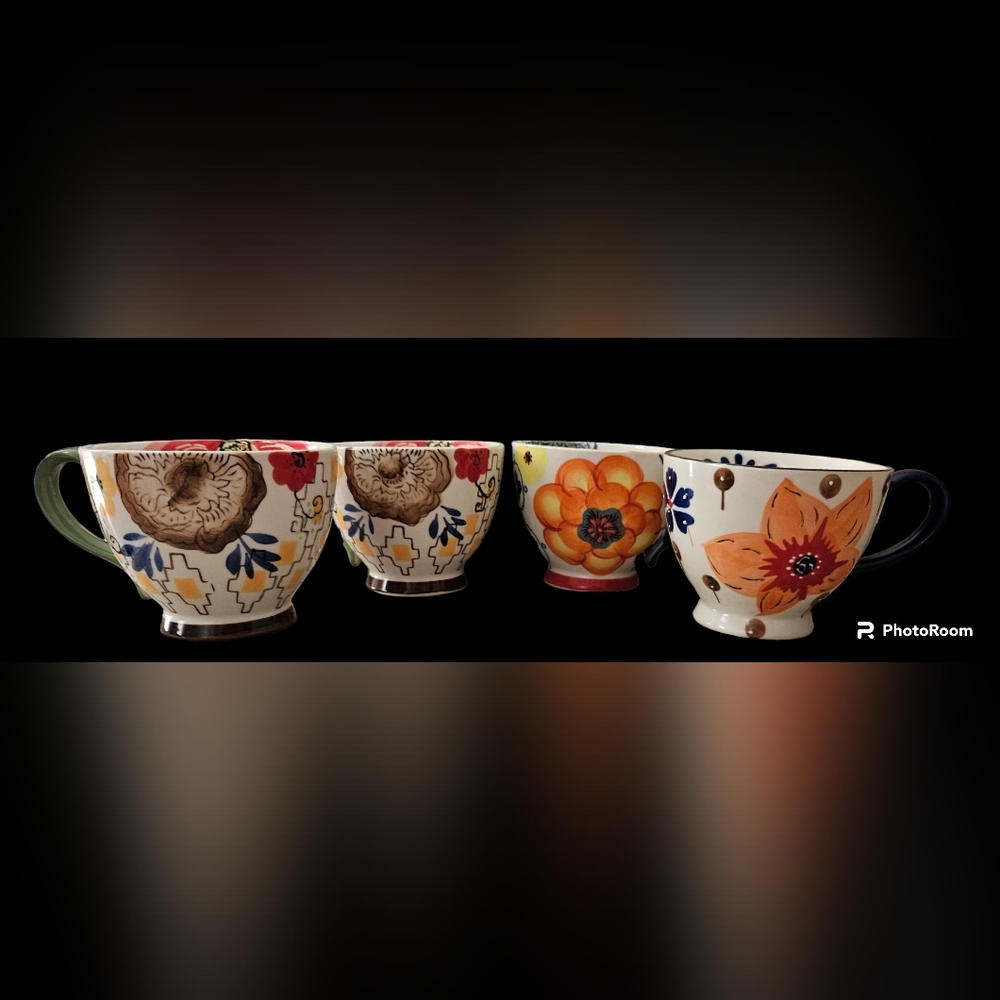 4 Grace's Teaware Pedestal Allover Floral Tea Cups Vibrant Color Coffee Soup Mug - Picture 2 of 8